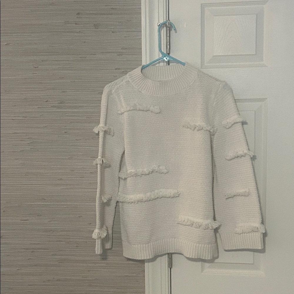 Women's Off White Fringed Sweater
